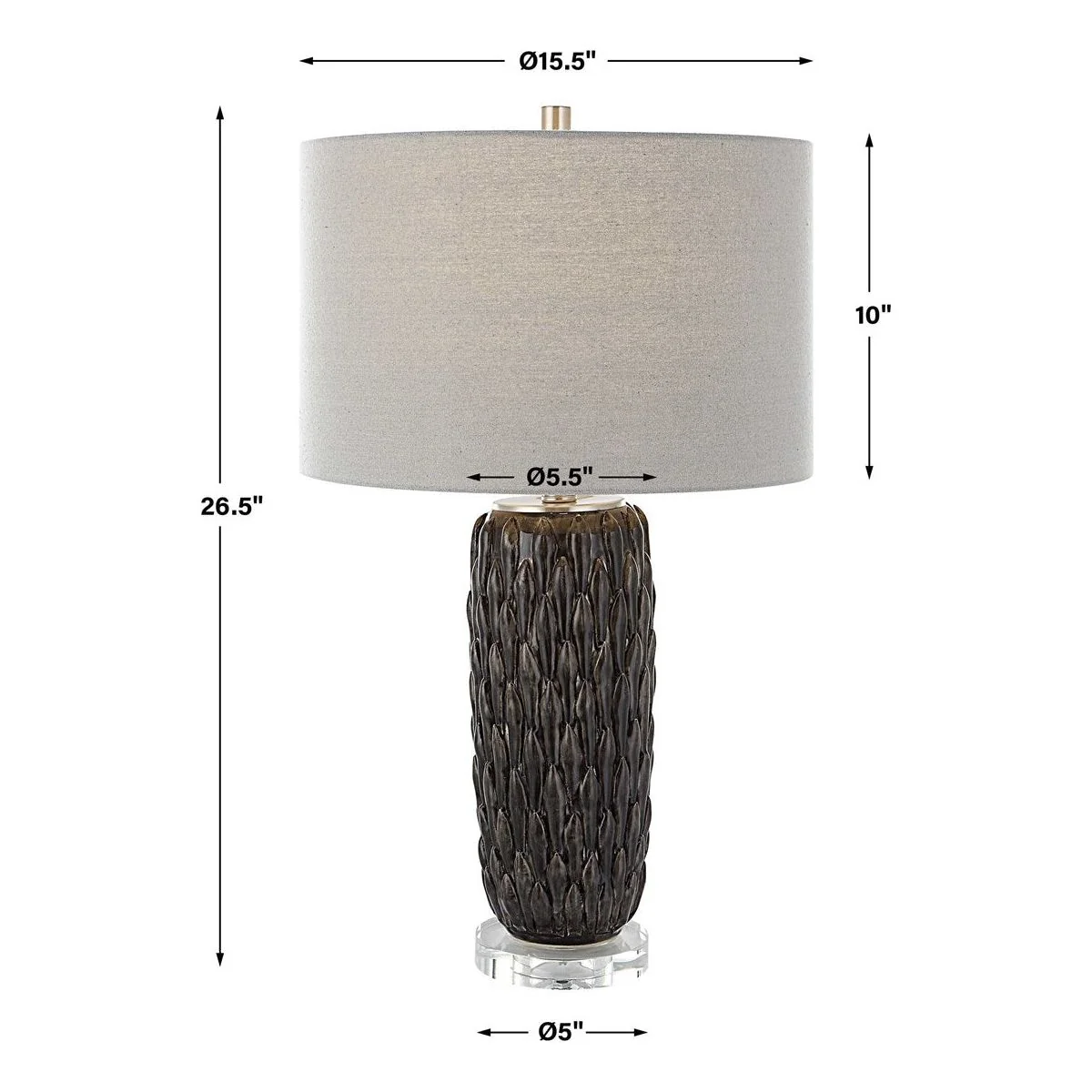 Uttermost Nettle Mushroom Gray Glazed Ceramic Table Lamp With Drum Shade - Image 6