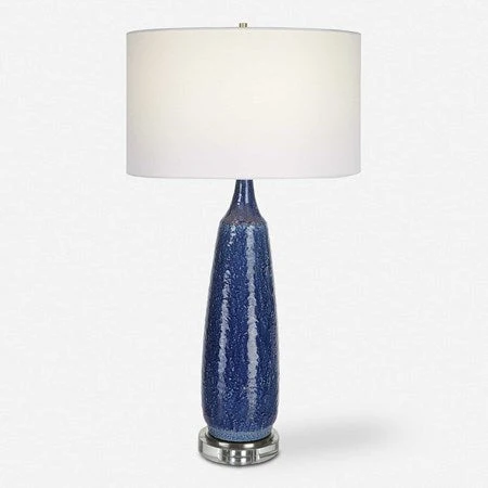 Uttermost Newport Cobalt Blue Glazed Ceramic Table Lamp With White Linen Shade - Image 2