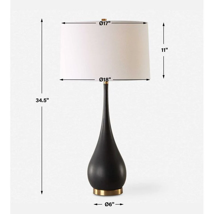 Uttermost Nocturnal Black Stone and Brass Table Lamp With White Linen Shade - Image 8