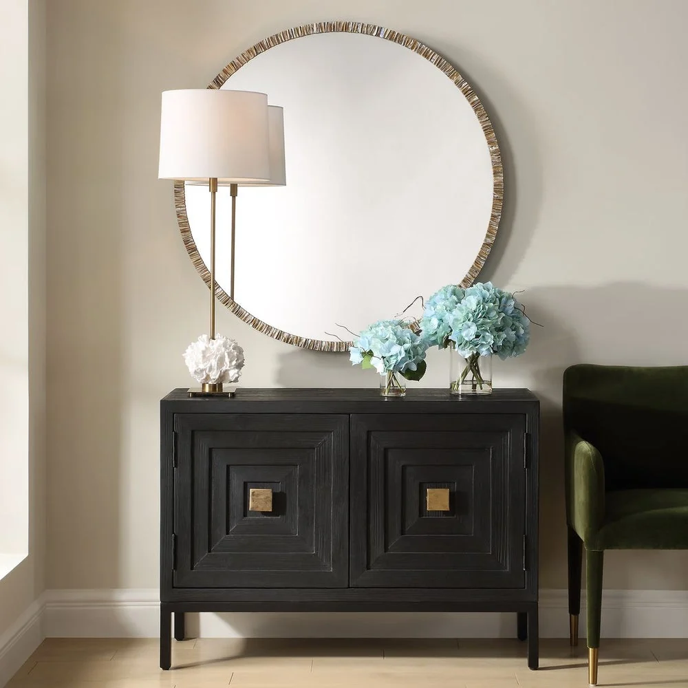 Uttermost Odeon Ridged Capriz Shell Inlay Round Mirror with Bronze Iron