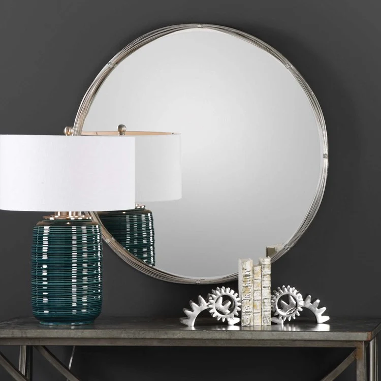 Uttermost Ohmer Antiqued Metallic Silver Leaf Round Mirror