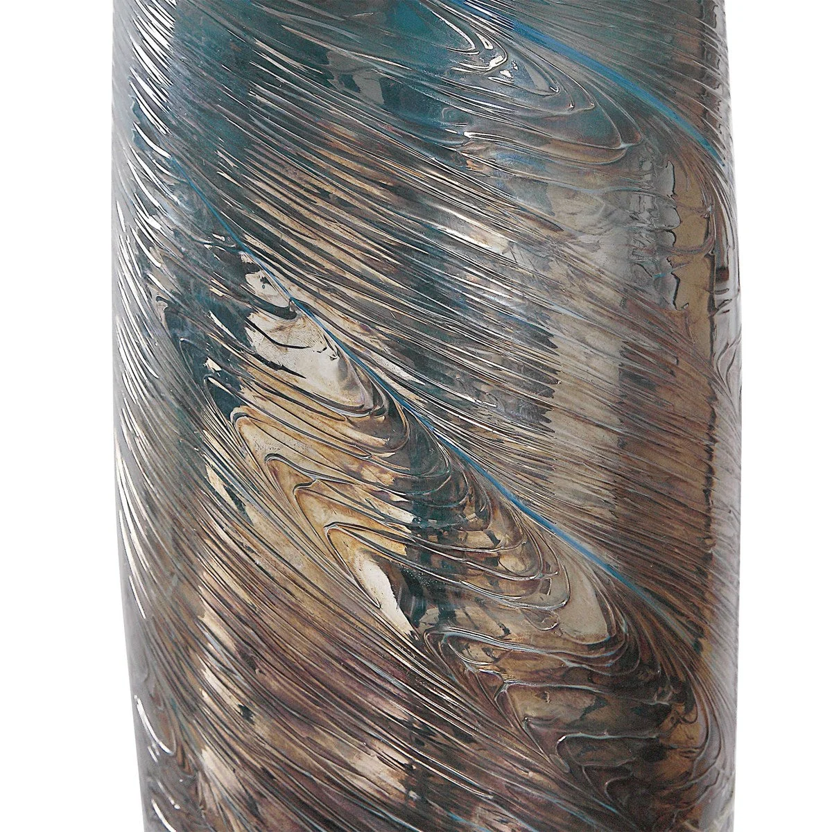 Uttermost Olesya Ocean Blue and Metallic Bronze Table Lamp With Beige Linen Shade - Image 6