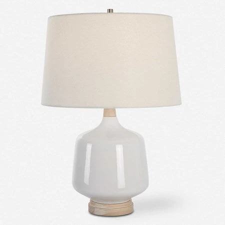 Uttermost Opal White Gloss Glazed Ceramic Table Lamp With Off-White Linen Shade - Image 4