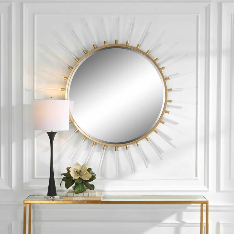 Uttermost Oracle Metallic Gold Leaf and Acrylic Round Mirror