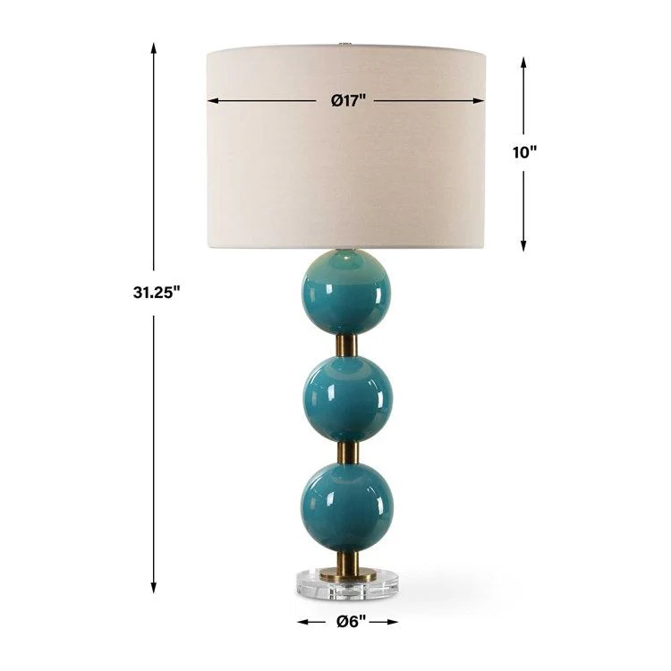 Uttermost Palawan Turquoise Blue Glazed Ceramic Table Lamp With White Linen Fabric - Image 8