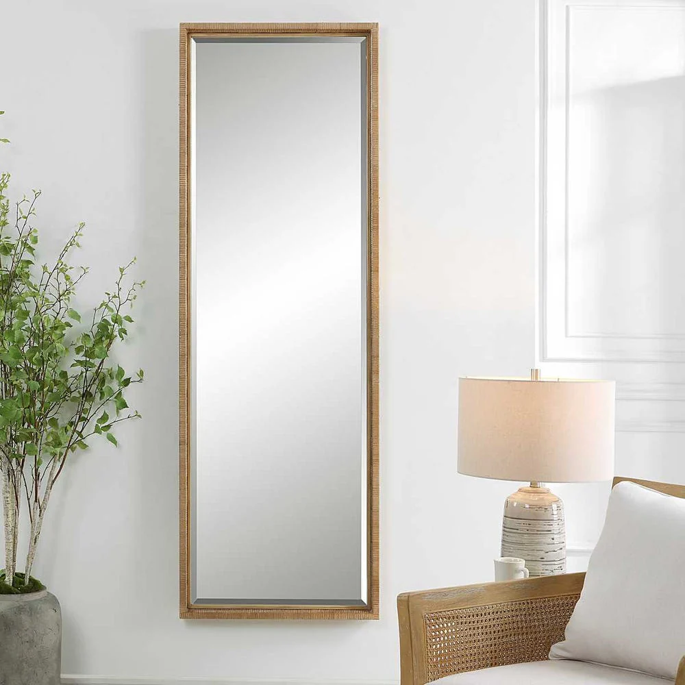Uttermost Paradise Rattan Wrapped Antique Gold Iron Tall Mirror - Image 2