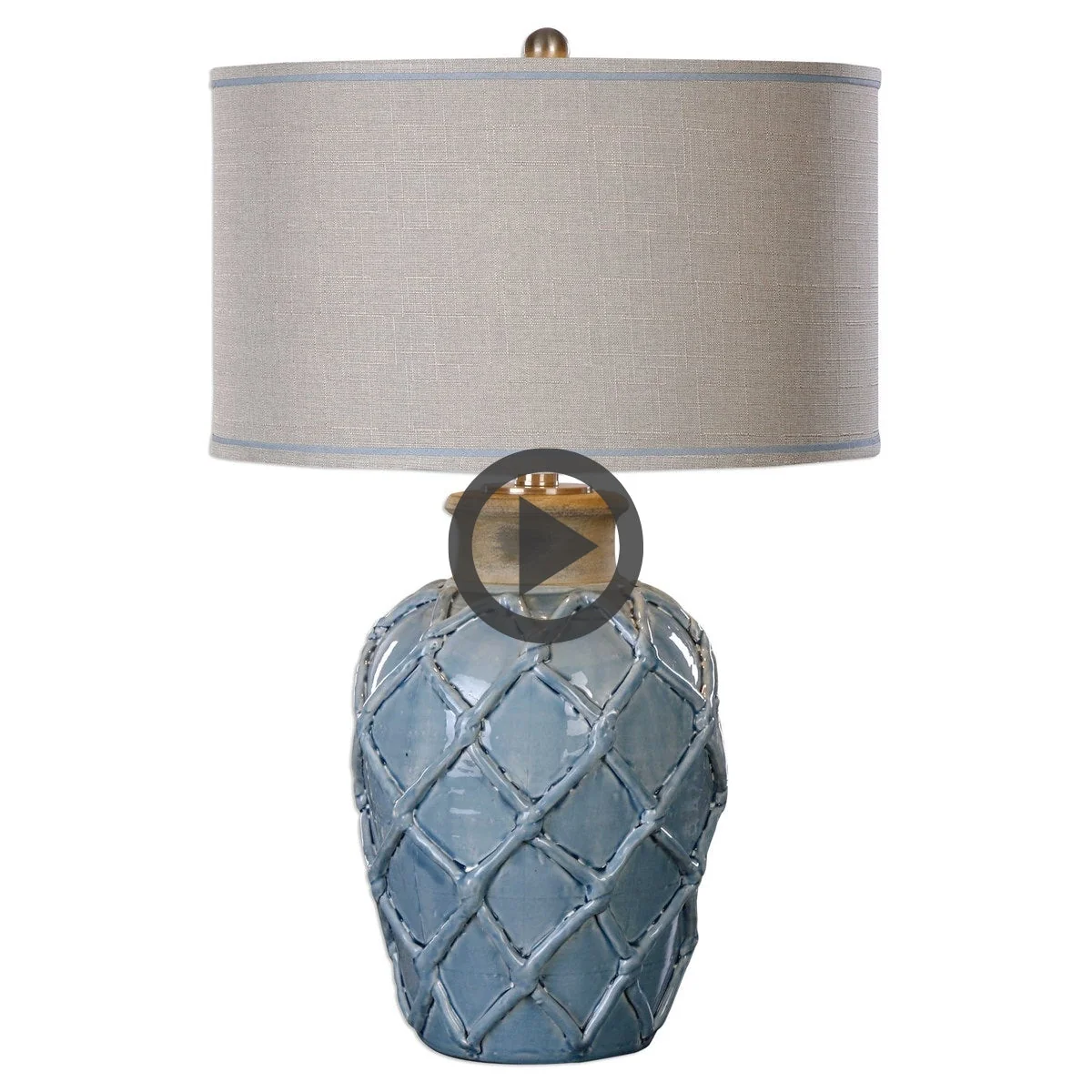 Uttermost Parterre Pale Blue Ceramic Table Lamp With Light Beige Linen Shade - Image 7