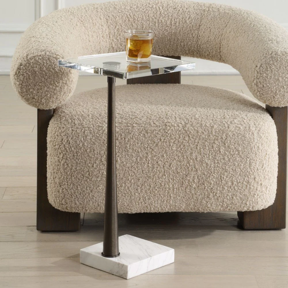 Uttermost Pelton White Marble Drink Table