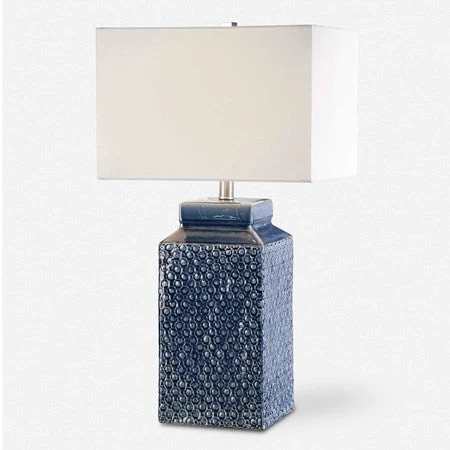 Uttermost Pero Sapphire Blue Glazed Ceramic Table Lamp With White Linen Shade - Image 3