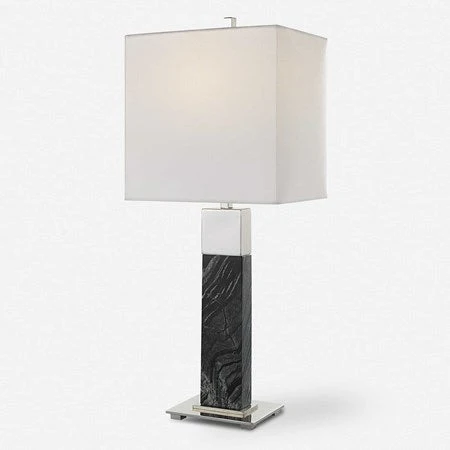 Uttermost Pilaster Black Marble Table Lamp With White Linen Shade - Image 2