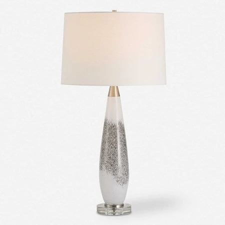 Uttermost Quinn Mottled Gray and Metallic Silver Table Lamp With Linen Shade - Image 2