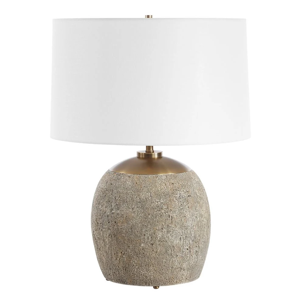 Uttermost Raylan Textured Concrete Table Lamp With White Linen Shade - Image 4