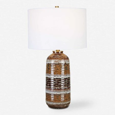 Uttermost Roan Clay, Taupe and Charcoal Ceramic Table Lamp With White Linen Shade - Image 2