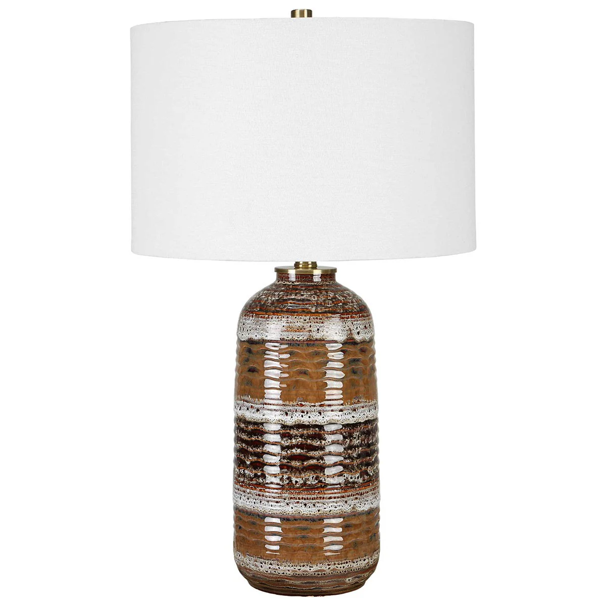 Uttermost Roan Clay, Taupe and Charcoal Ceramic Table Lamp With White Linen Shade - Image 4