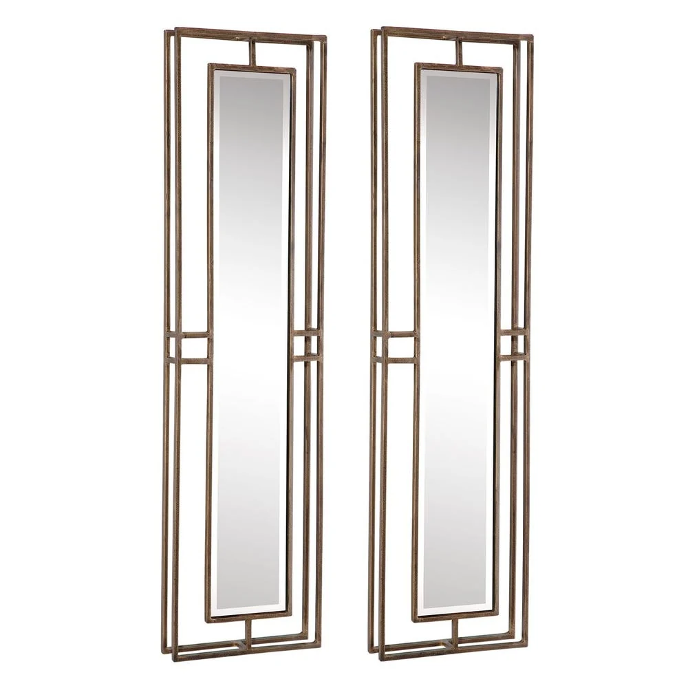 Uttermost Rutledge Contemporary Antique Gold Metal Mirrors ~ Set Of 2 - Image 4