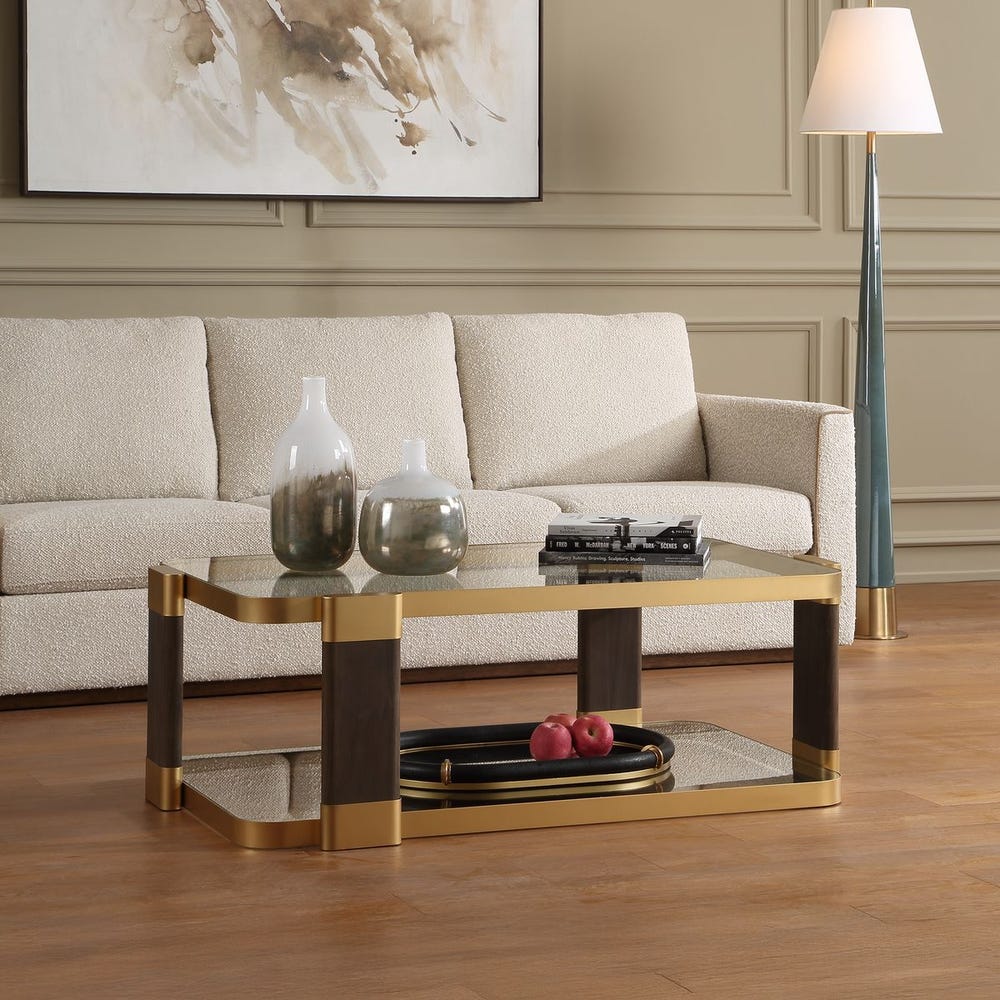 Uttermost Ryles Walnut Finish With Gold Accents Coffee Table - Image 2
