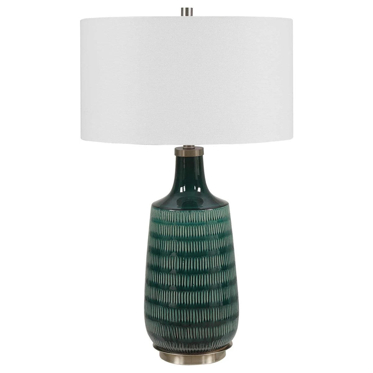 Uttermost Scouts Deep Teal Glaze Ceramic Table Lamp With White Shade - Image 4