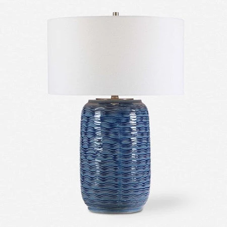 Uttermost Sedna Blue Ceramic Table Lamp With White Linen Shade - Image 2