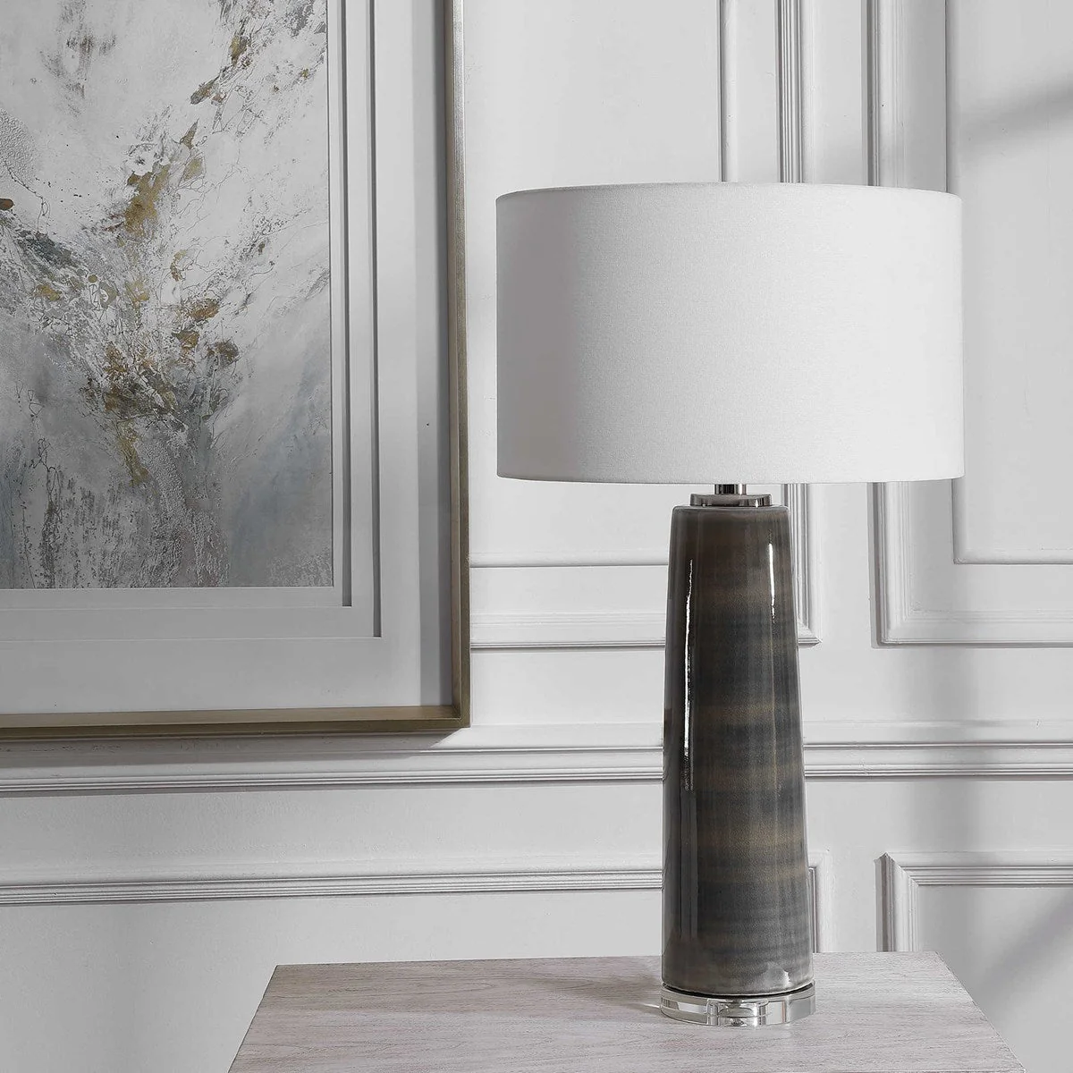 Uttermost Seurat Charcoal Gray Ceramic Table Lamp With White Linen Shade