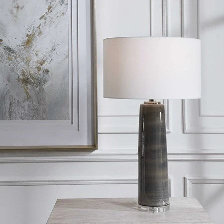 Uttermost Seurat Charcoal Gray Ceramic Table Lamp With White Linen Shade - Image 3