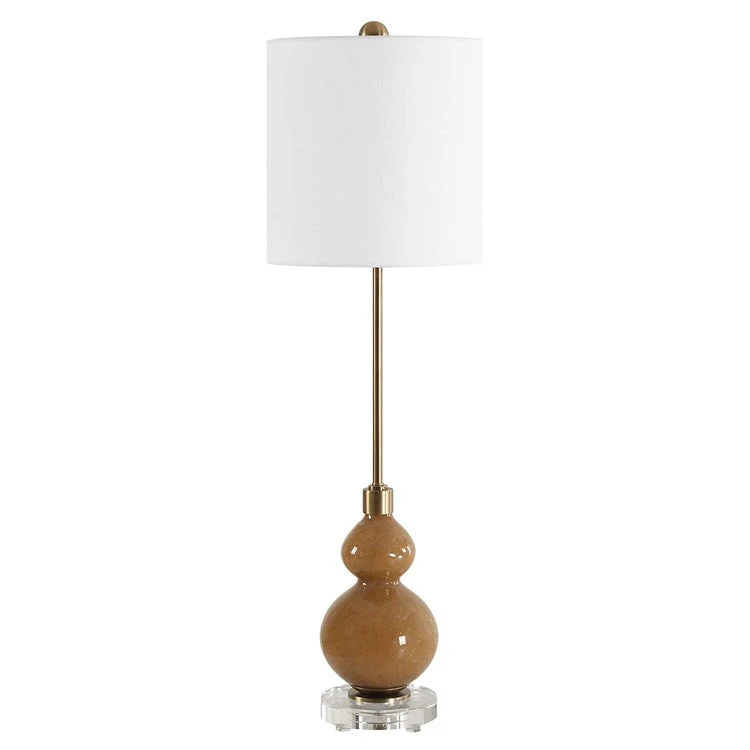 Uttermost Sienna Brown Seeded Glass Buffet Lamp With White Linen Shade - Image 7