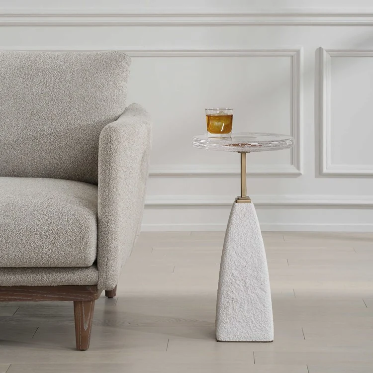 Uttermost Sora Seeded Glass Top With Sandstone Base Round Drink Table - Image 3
