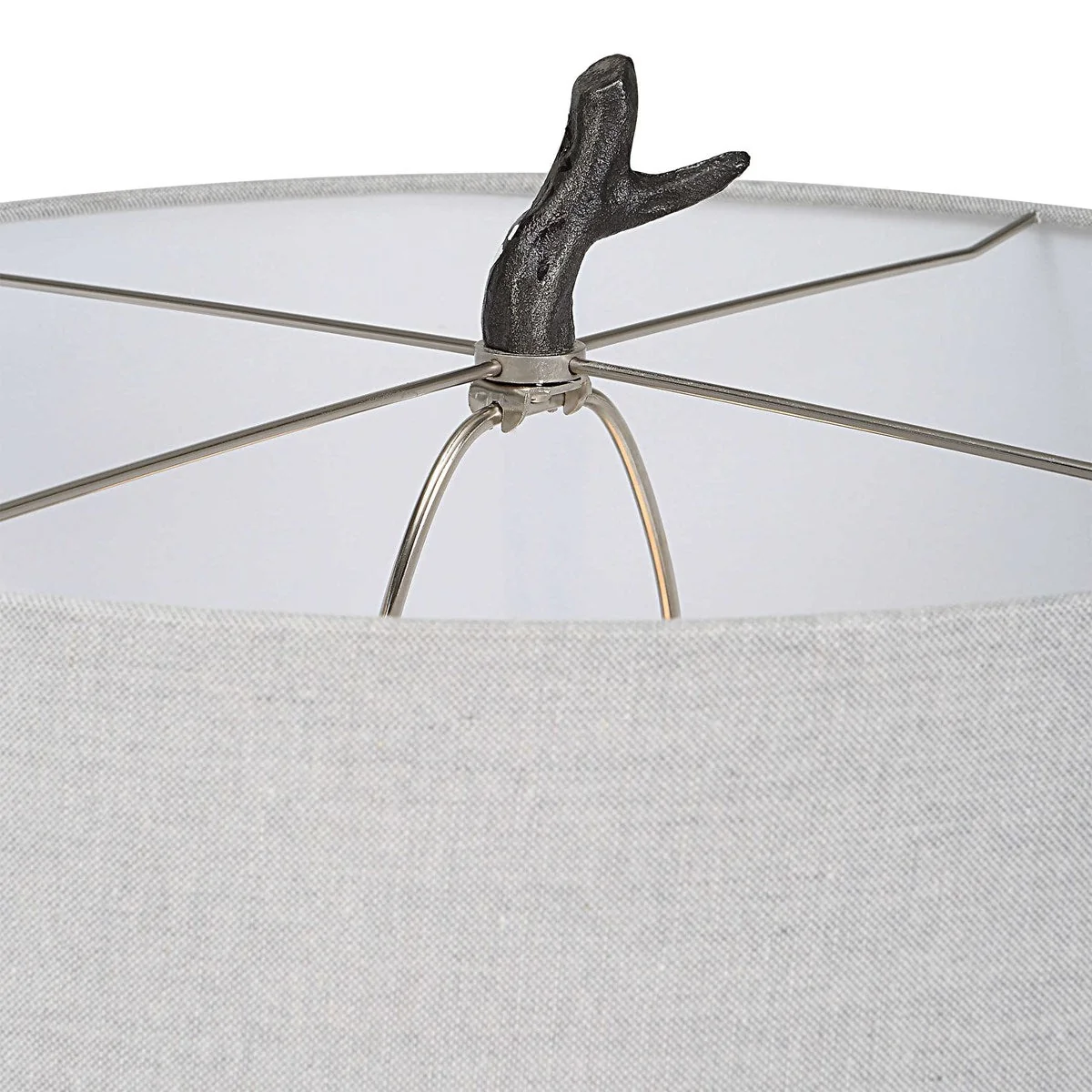 Uttermost Spruce Black Iron Floor Lamp With Light Gray Linen Shade - Image 8