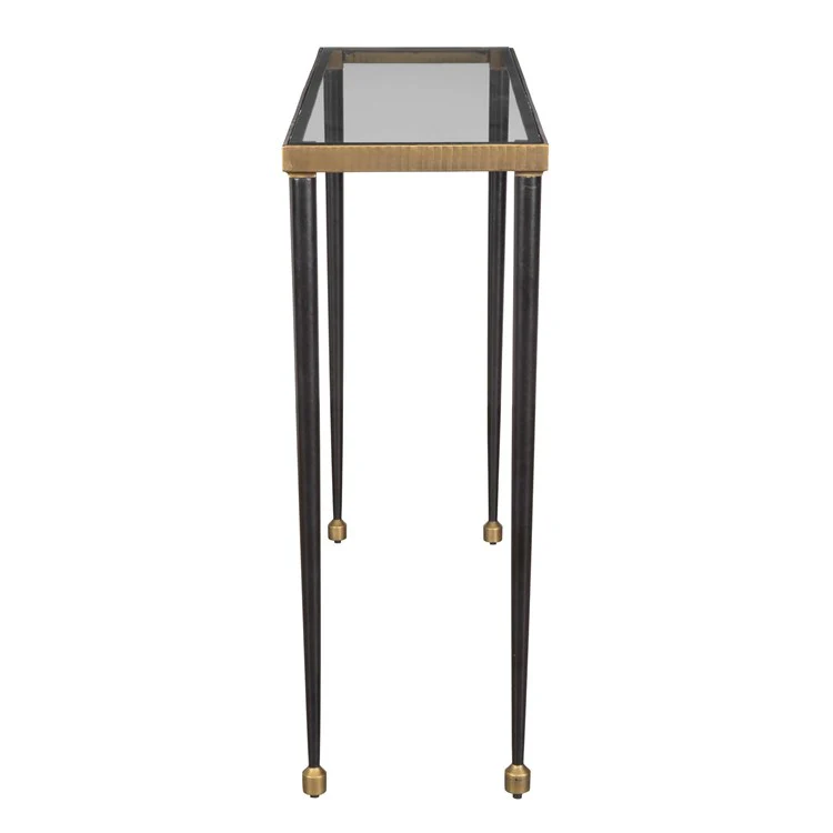 Uttermost Stiletto Glass Top With Antiqued Gold and Black Base Console Table - Image 3