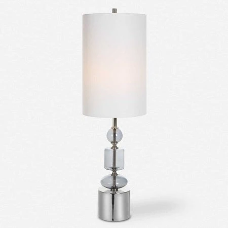 Uttermost Stratus Gray Glass and Polished Nickel Buffet Lamp With White Linen Shade - Image 2