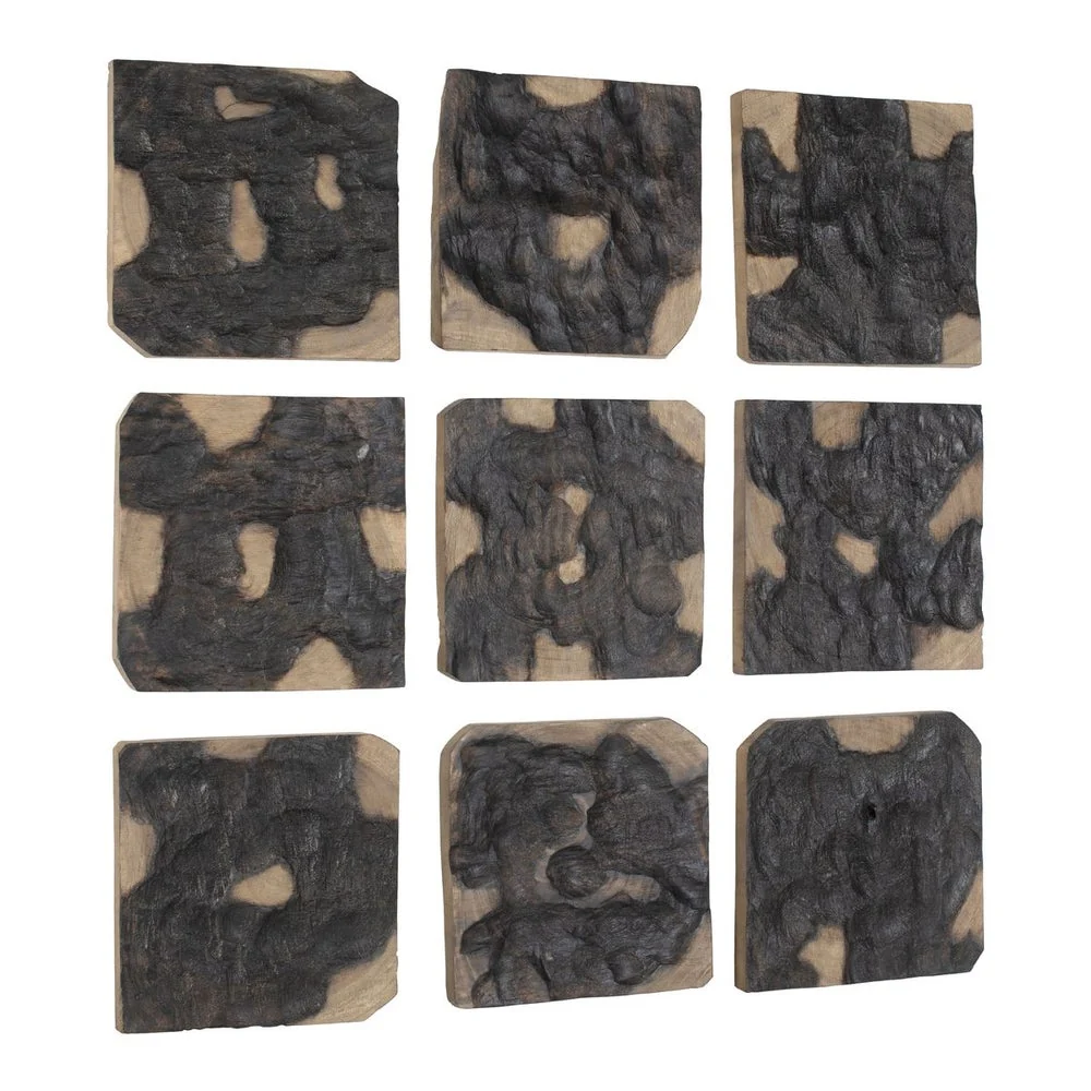 Uttermost Ignite Black and Natural Suar Wood Wall Decor Set of 9 - Image 2