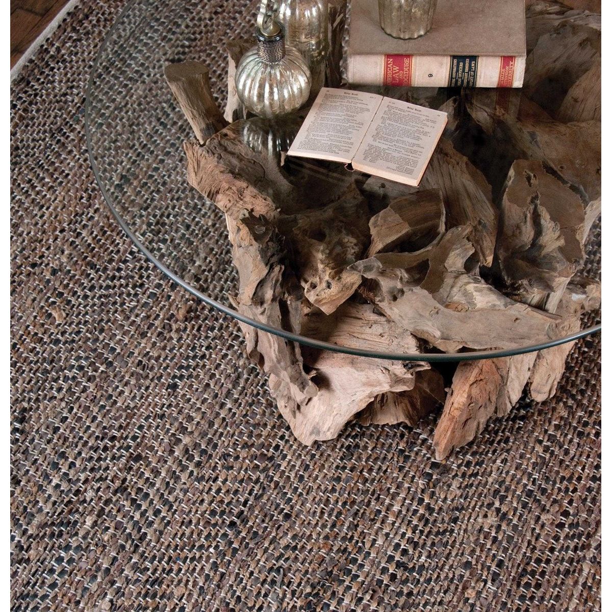 Uttermost Tobais Hand Woven Leather and Natural Hemp Rug ~ 5' x 8' - Image 4