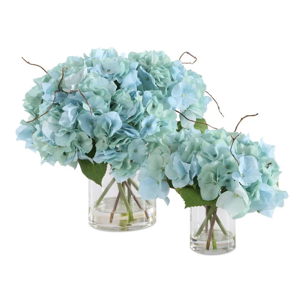 Uttermost Tranquil Blue Hydrangea  Set Of 2 BloomsIn Glass Vases - Image 2