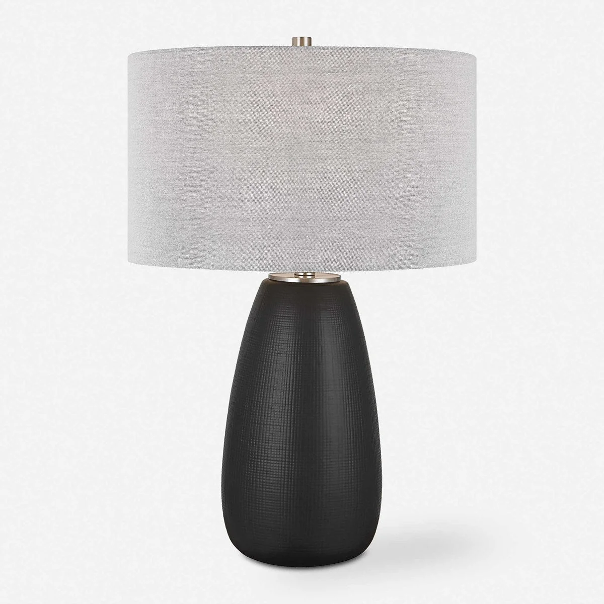 Uttermost Twilight Satin Black Ceramic Table Lamp With Light Gray Linen Shade - Image 3