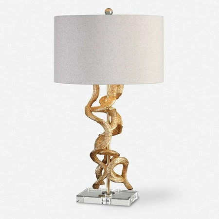 Uttermost Twisted Vines Gold Leaf and Crystal Table Lamp With Oatmeal Linen Shade - Image 2