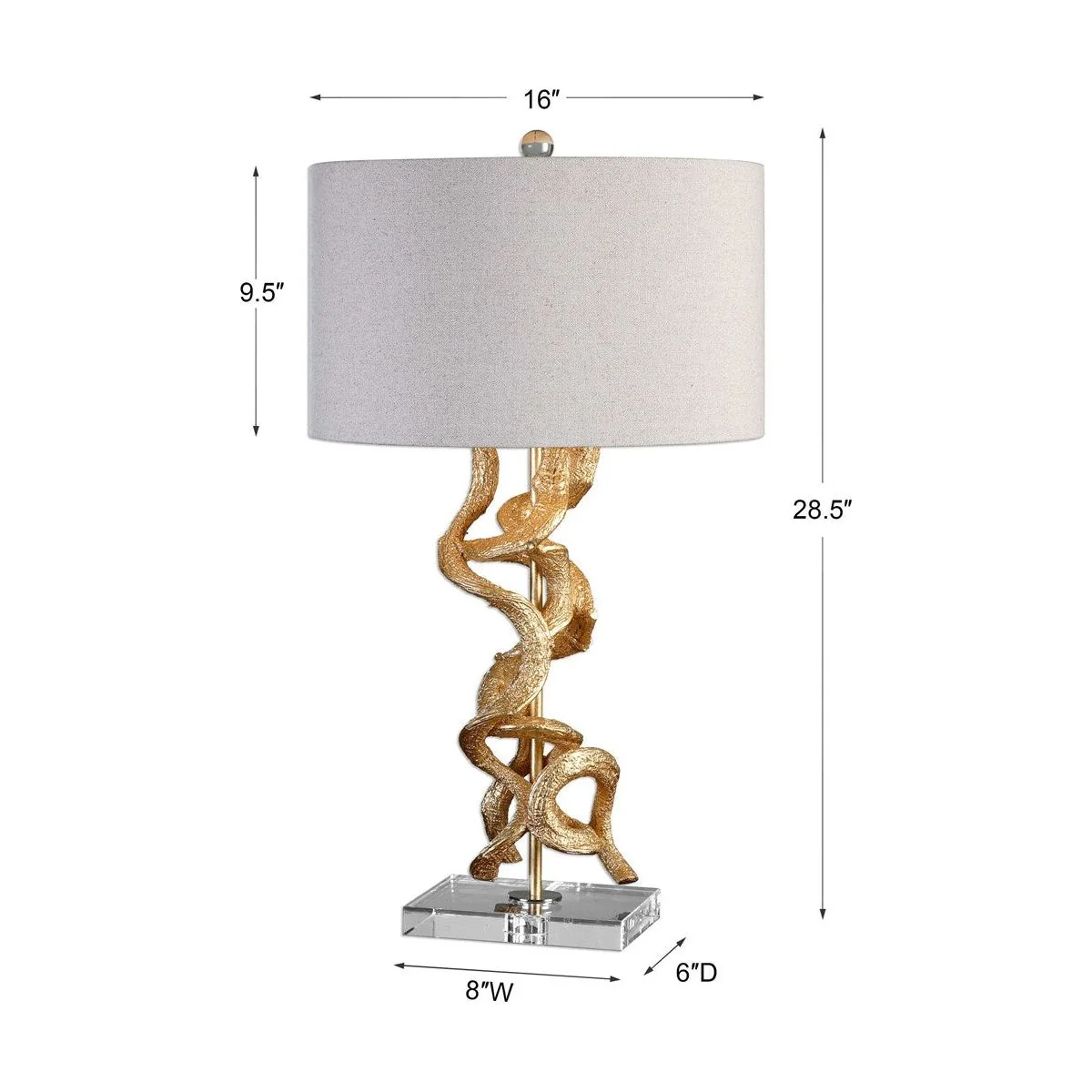 Uttermost Twisted Vines Gold Leaf and Crystal Table Lamp With Oatmeal Linen Shade - Image 3