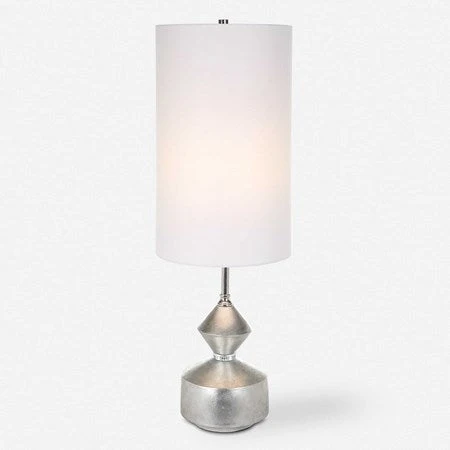 Uttermost Vial Silver Leaf and Polished Nickel Buffet Lamp With White Linen Shade - Image 2