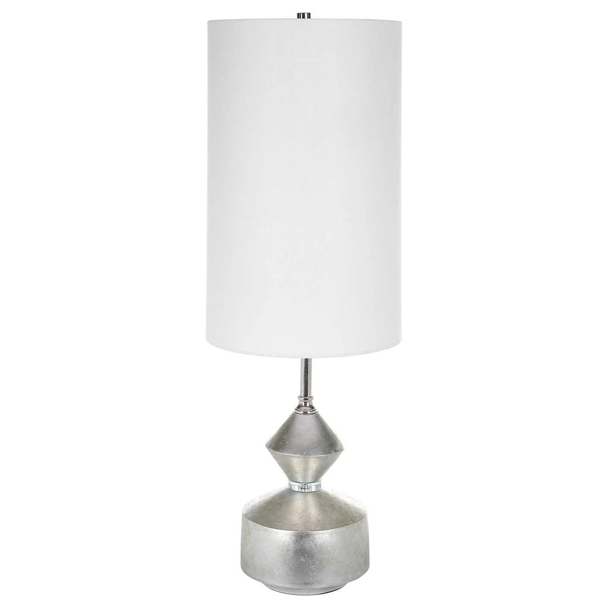 Uttermost Vial Silver Leaf and Polished Nickel Buffet Lamp With White Linen Shade - Image 9