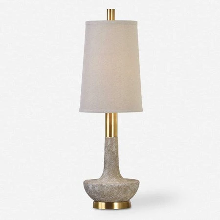 Uttermost Volongo Ivory Stone and Brushed Brass Buffet Lamp With Oatmeal Linen Shade - Image 2