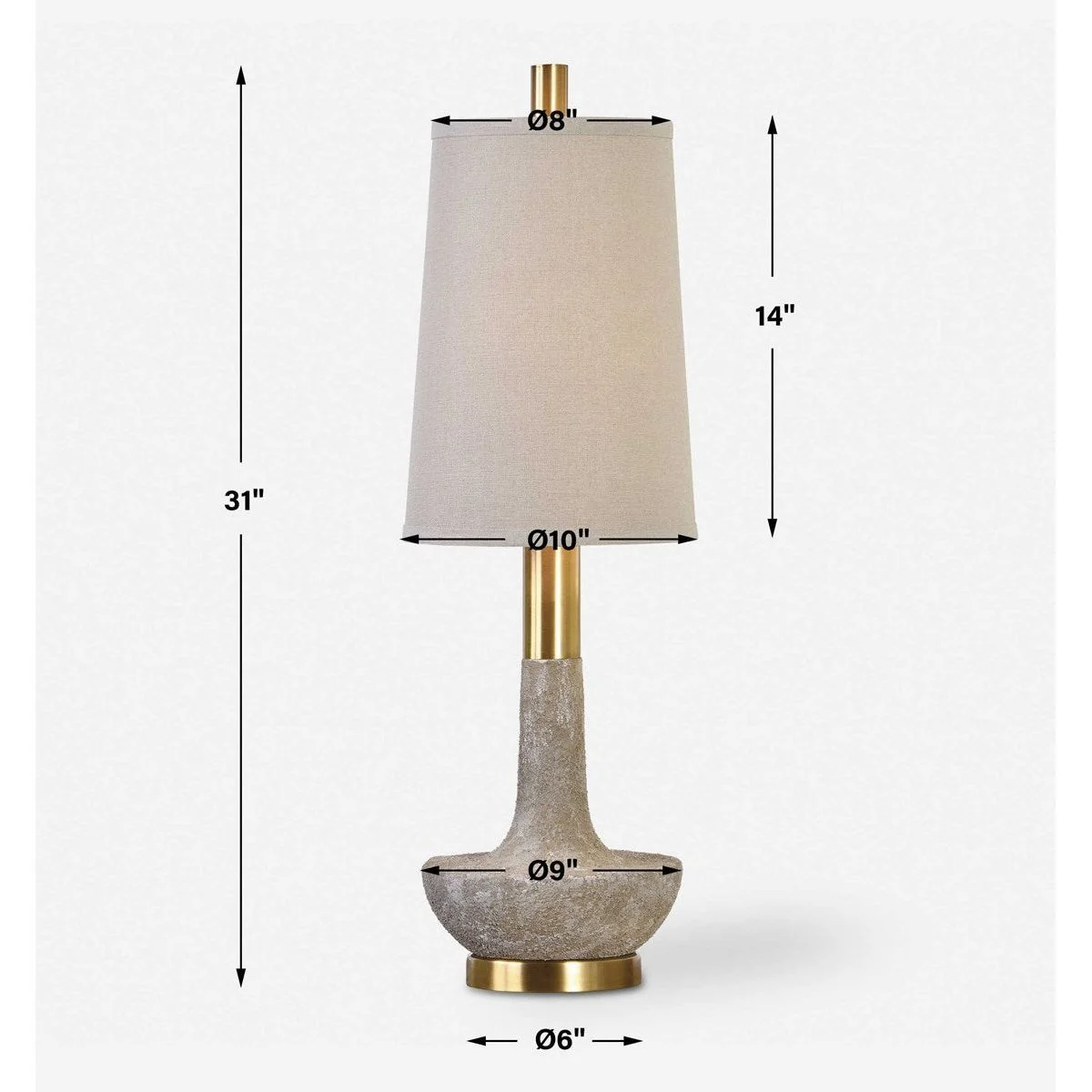 Uttermost Volongo Ivory Stone and Brushed Brass Buffet Lamp With Oatmeal Linen Shade - Image 4