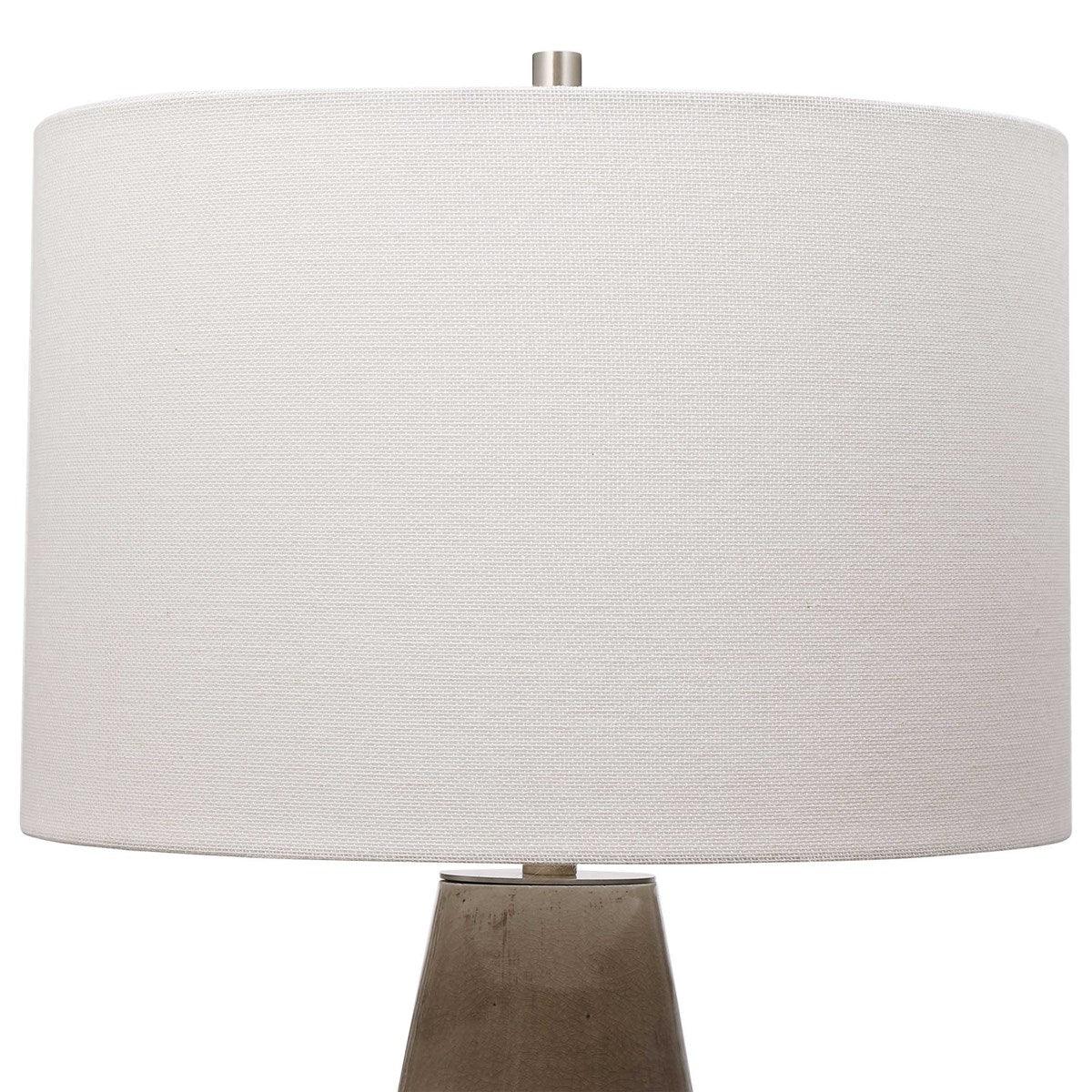 Uttermost Volterra Taupe Gray Glazed Ceramic Table Lamp With White Linen Shade - Image 5