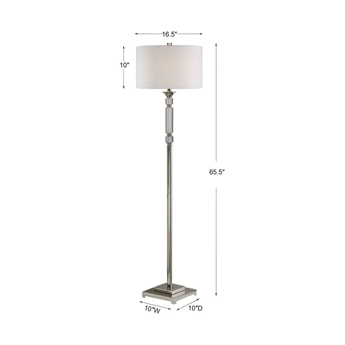 Uttermost Volusia Polished Nickel and Crystal Floor Lamp With White Linen Shade - Image 3