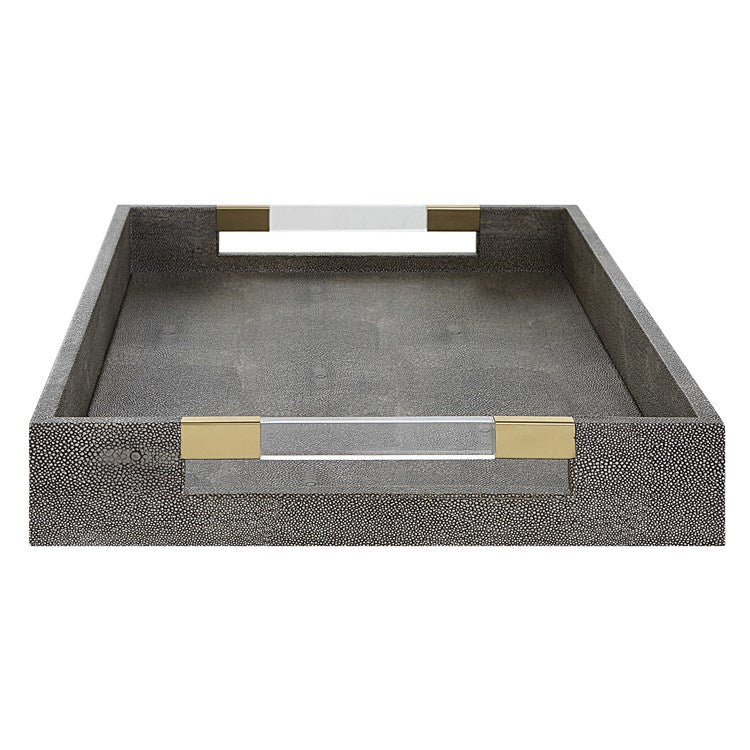 Uttermost Wessex Gray Faux Shagreen Tray with Acrylic and Brass Handles - Image 6
