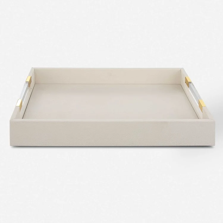Uttermost Wessex White Faux Shagreen Tray with Acrylic and Brass Handles - Image 2