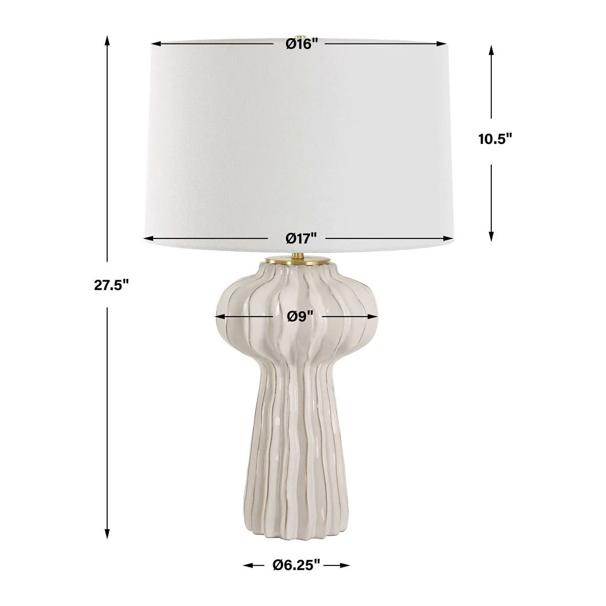 Uttermost Wrenley Off-White Glazed Porcelain Table Lamp With White Linen Shade - Image 6