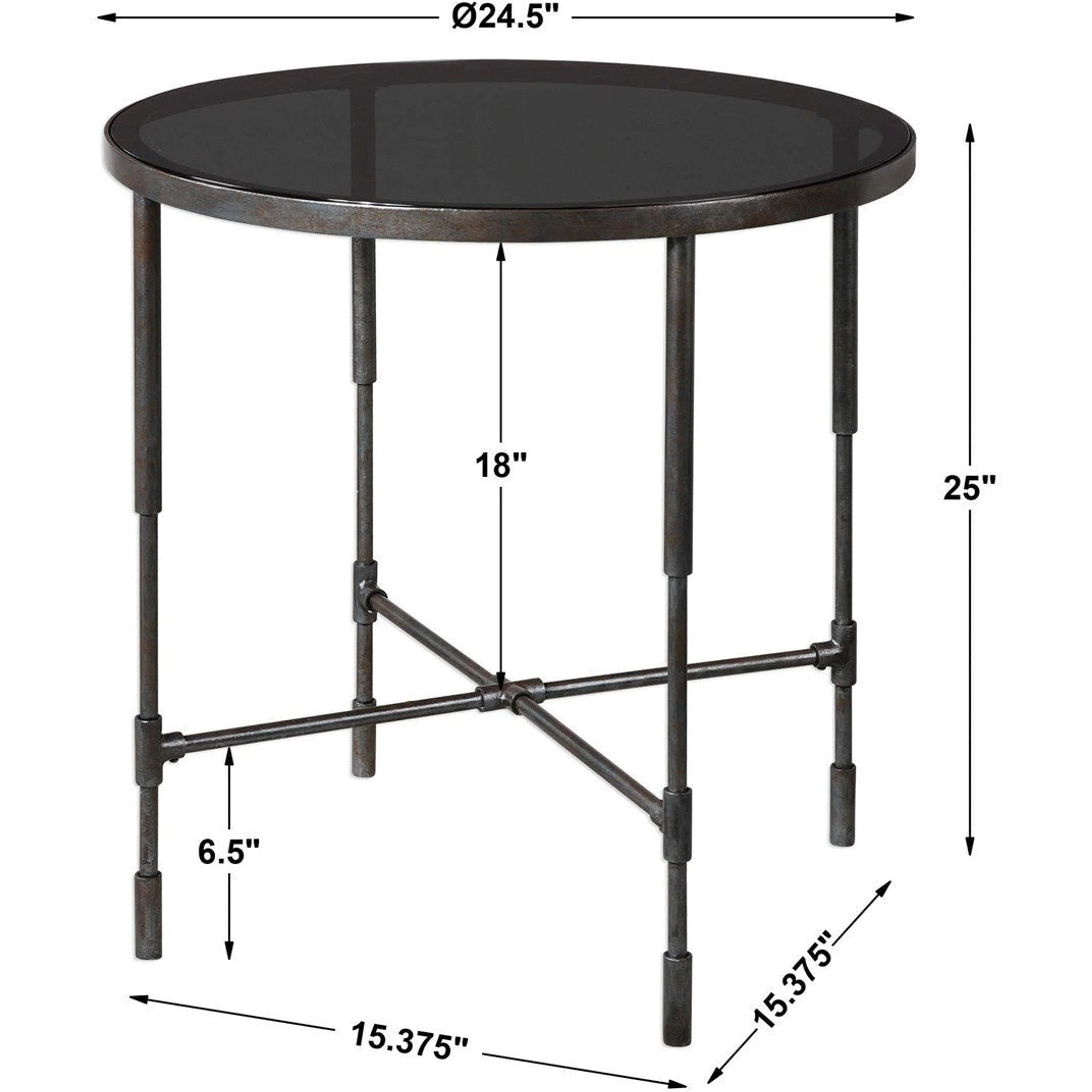 Uttermost Vande Smoked Glass Top With Aged Iron Base Industrial Modern Side Table - Image 4