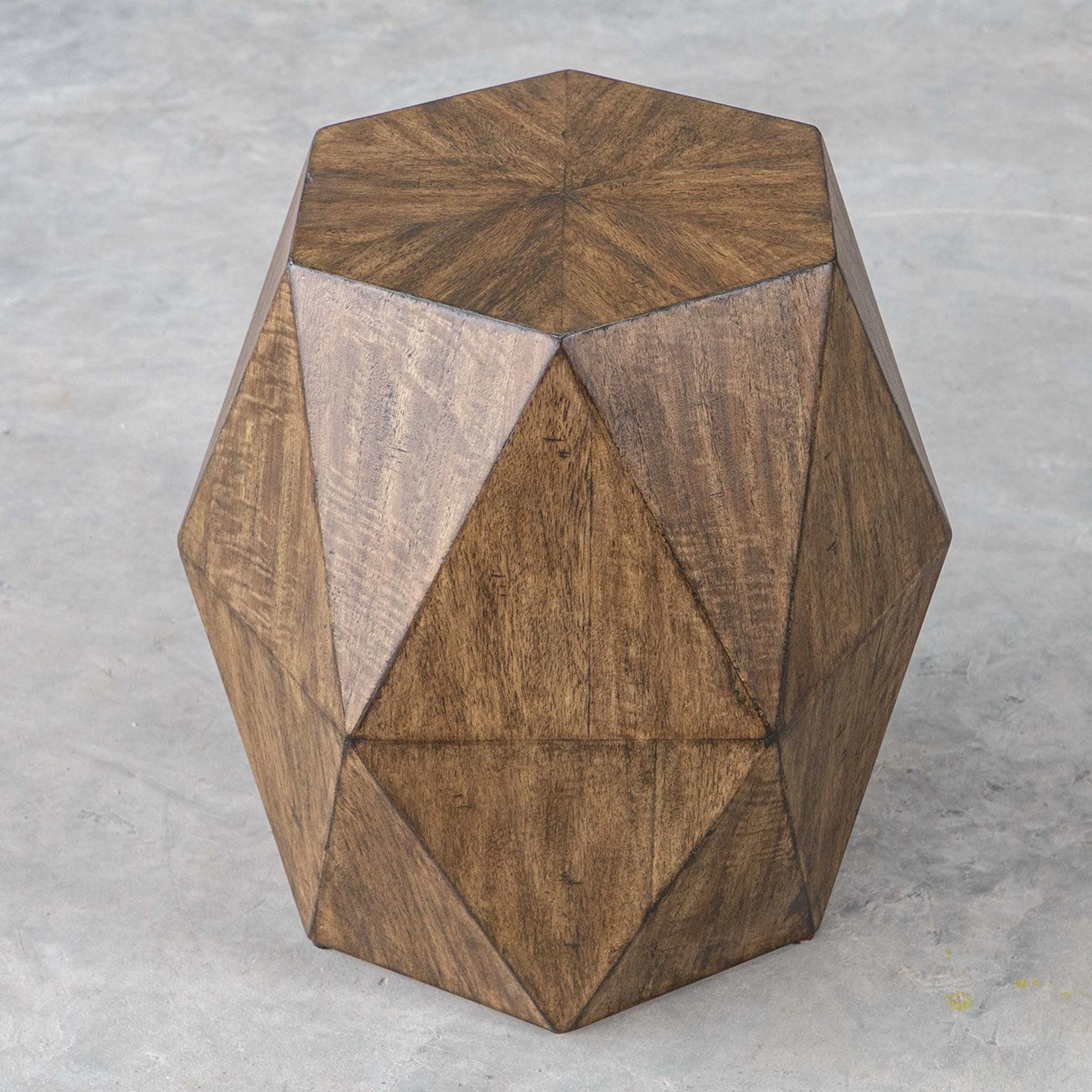 Uttermost Volker Distressed Honey Mango Wood Modern Geometric Accent Table - Image 4