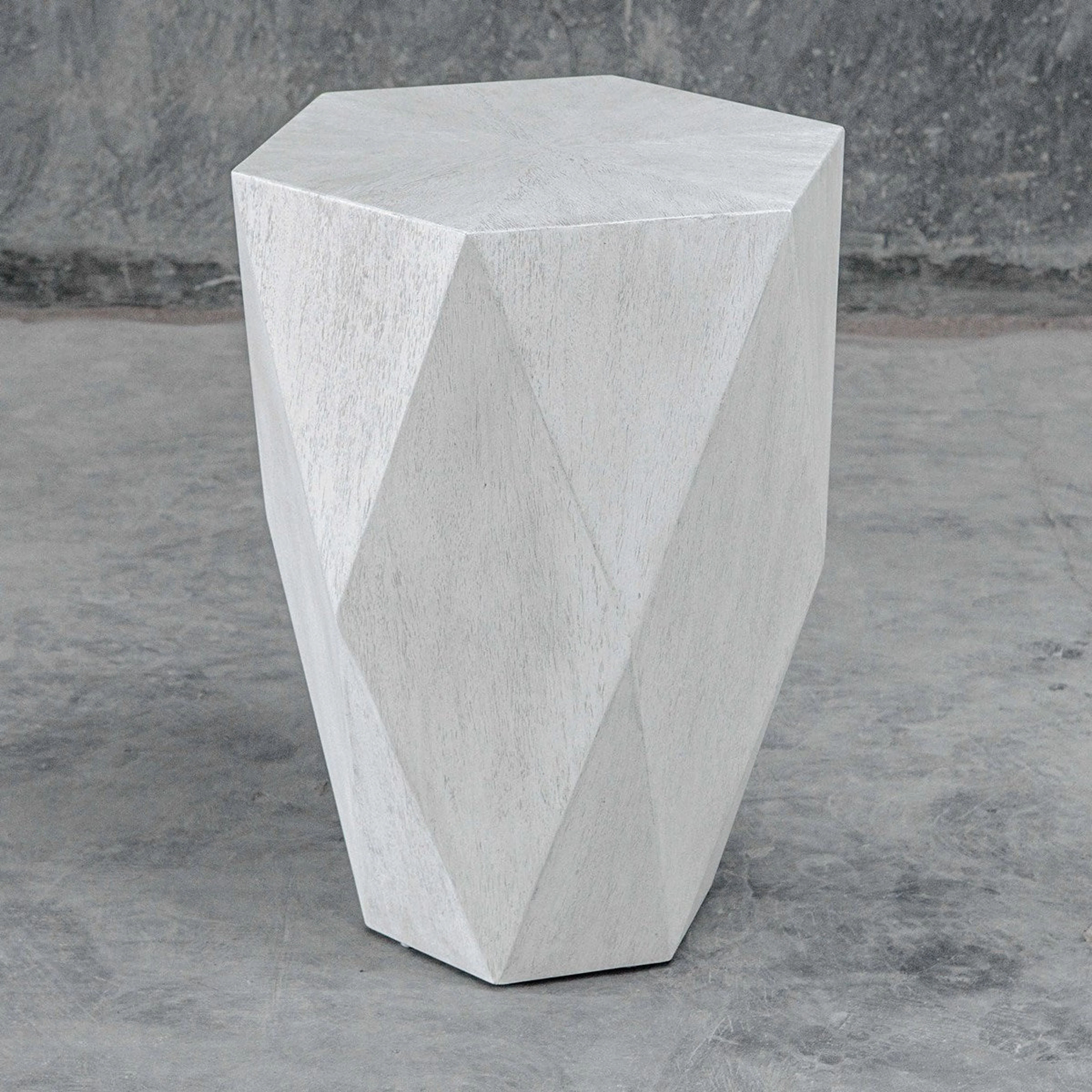 Uttermost Volker White Ceruse Mango Wood Modern Geometric Side Table - Image 4