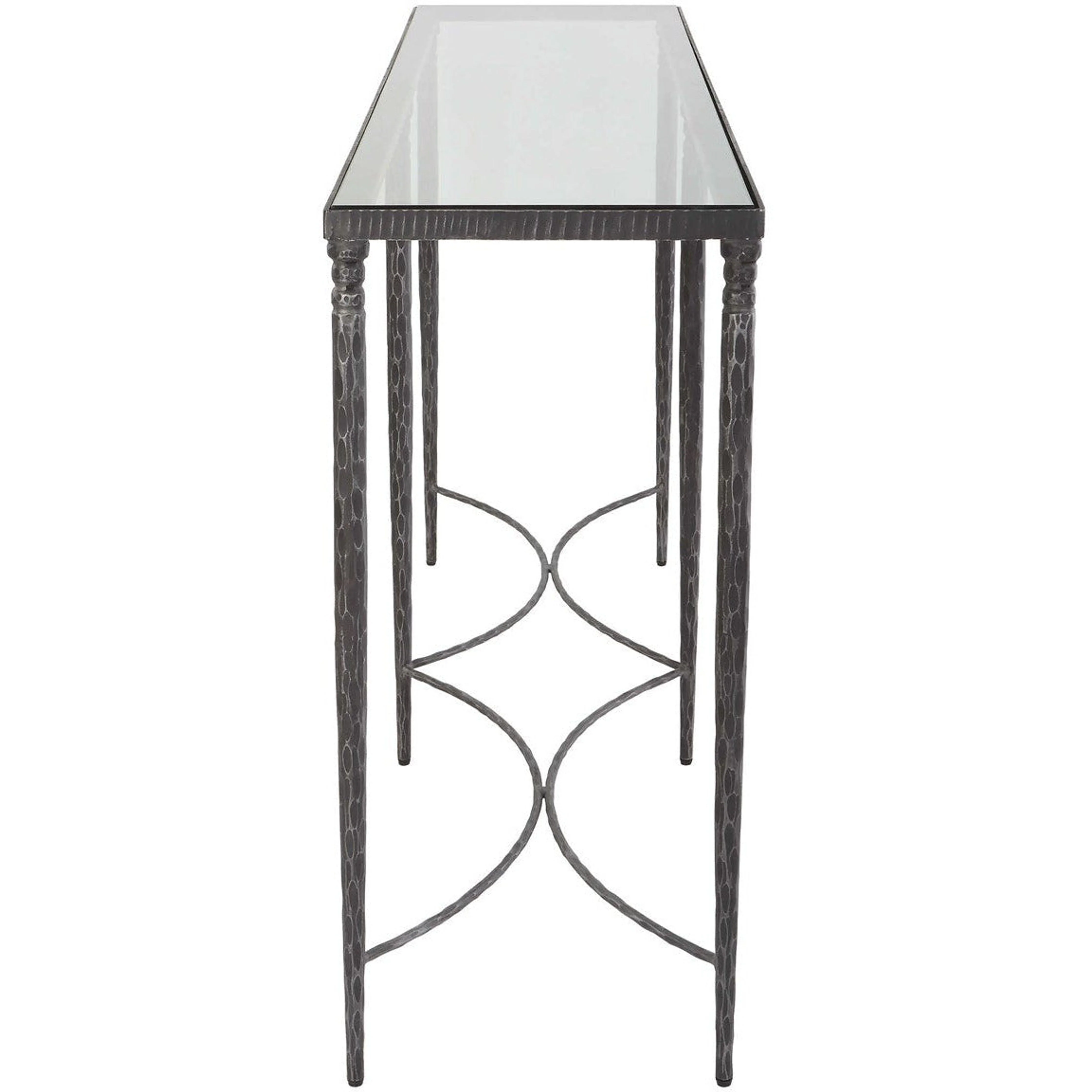 Uttermost Washington Glass Top With Distressed Black Iron Base Console Table - Image 4