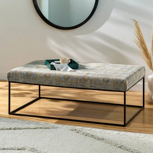 Surya Yalova Rustic Modern Hand Woven Fabric Bench With Black Metal Base YAL-003 - Image 4