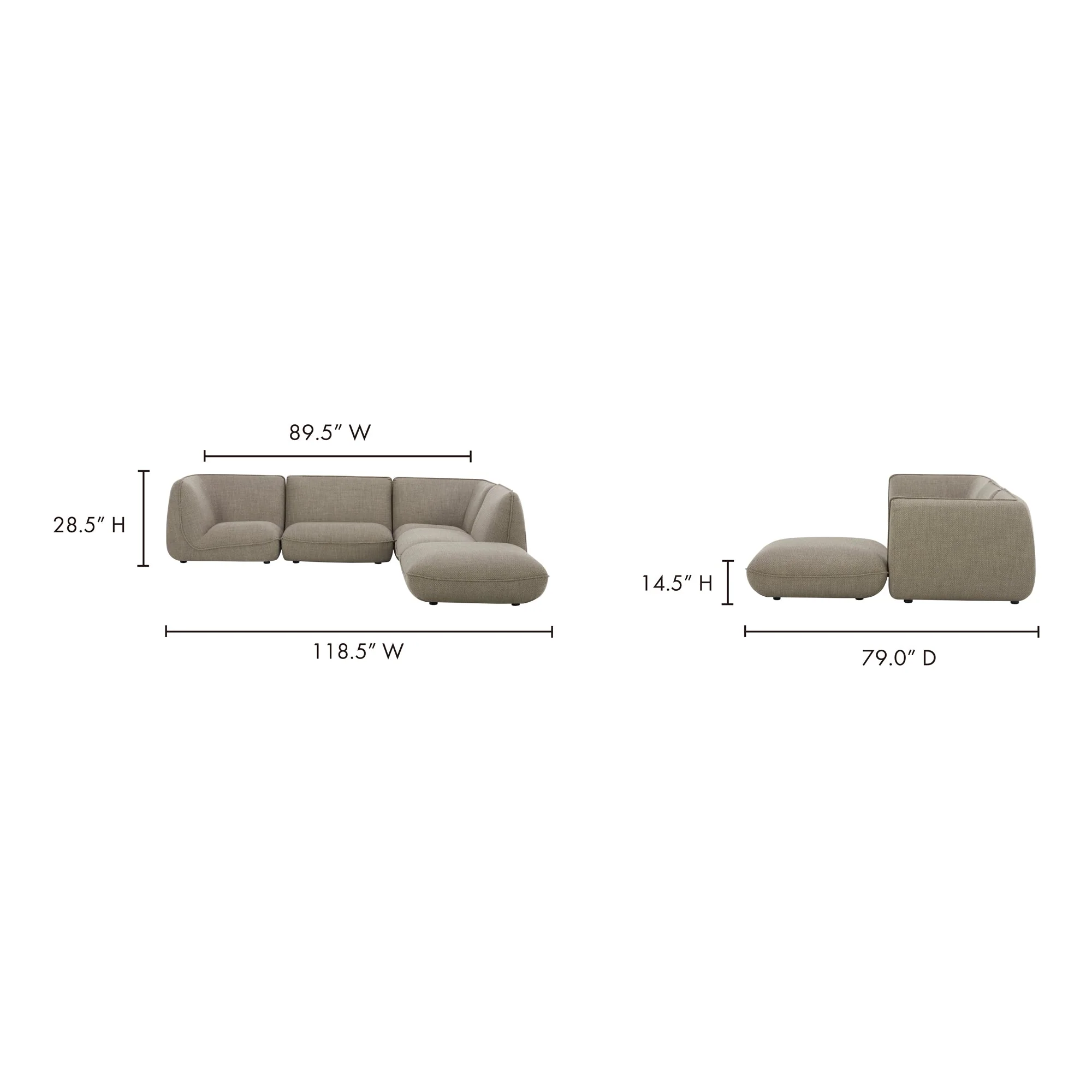 Moe's Home Collection Zeppelin Lounge Speckled Pumice Modular Sectional - Image 13